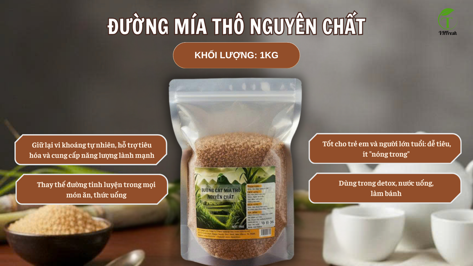 🌾 Đường Cát Mía Thô VHfresh – Vị ngọt nguyên chất từ thiên nhiên